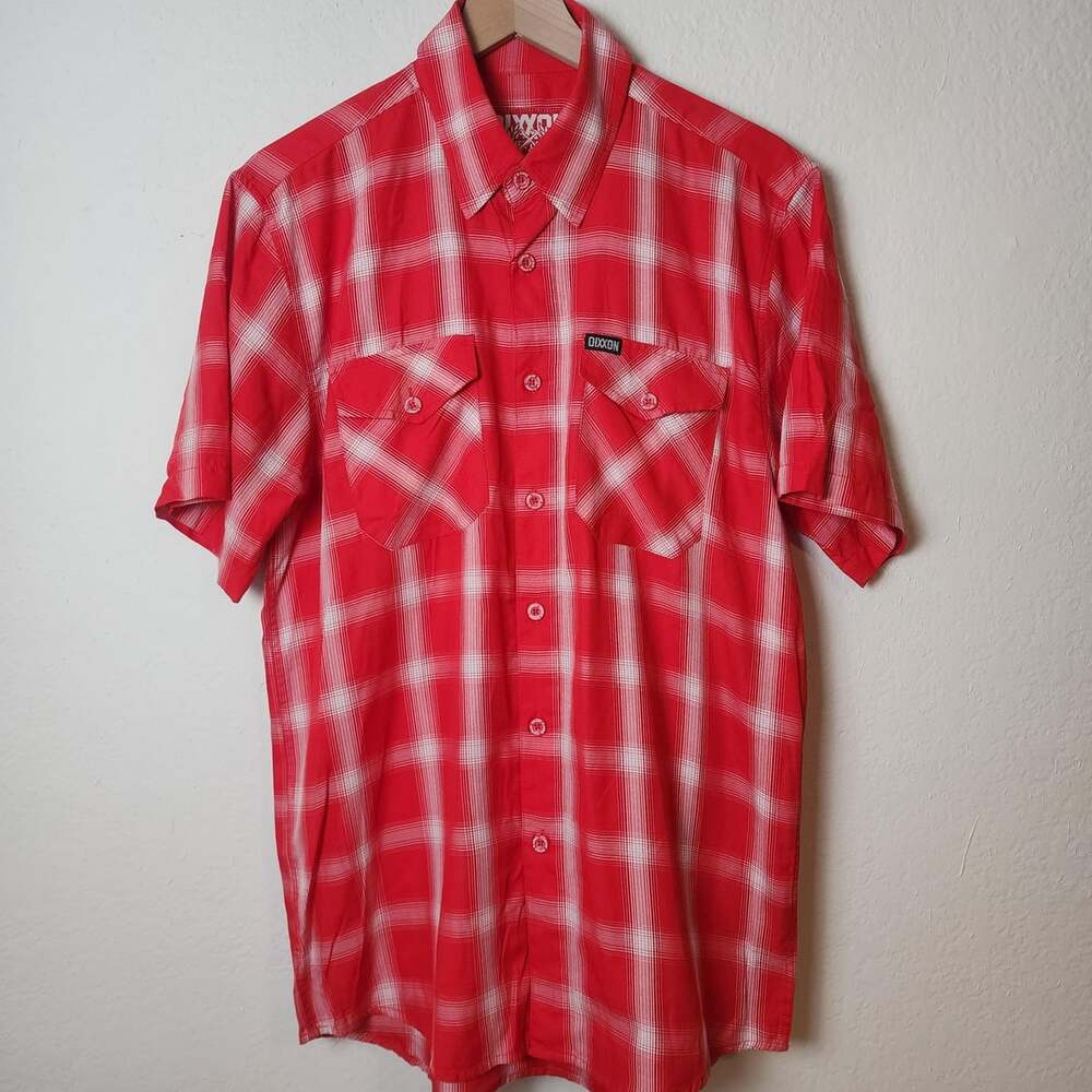Dixxon Shirt Mens Medium Red Plaid Third Street Short Sleeve Button Up Casual